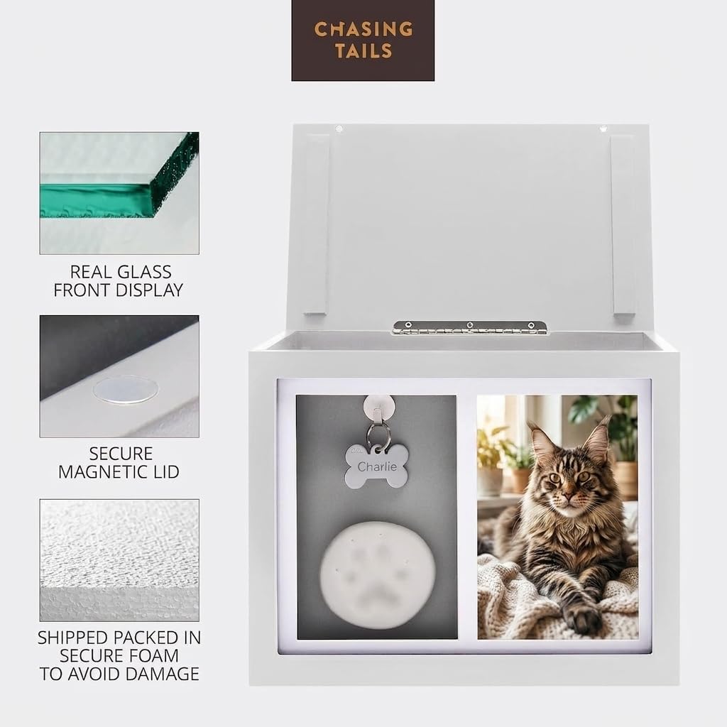 Large Dog Urn for Ashes, Pet Memorial Keepsake Photo Box - White - image 3