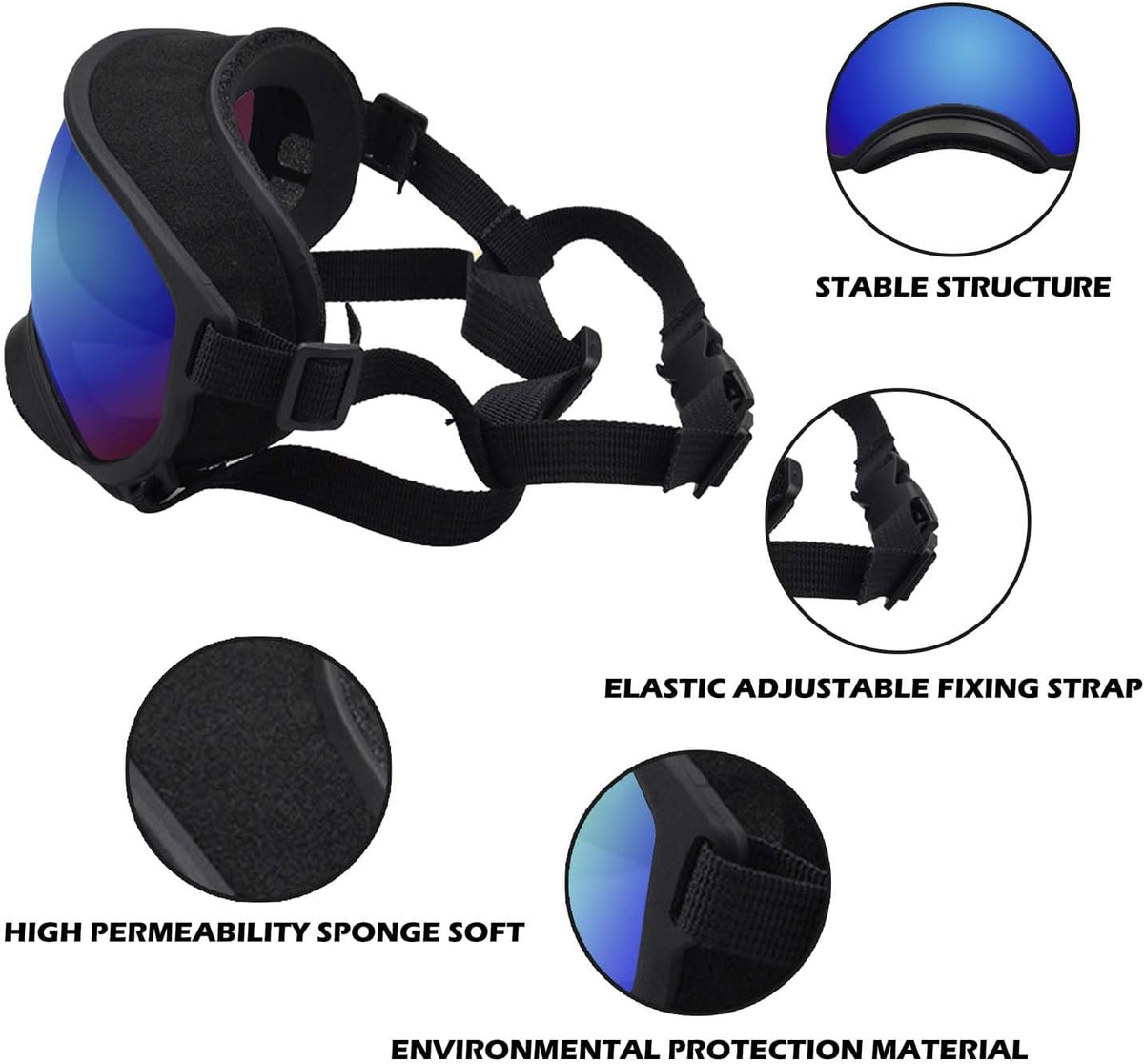Medium Dog Sunglasses with Adjustable Strap UV Protection - Medium size-Black frame blue lenses - image 4