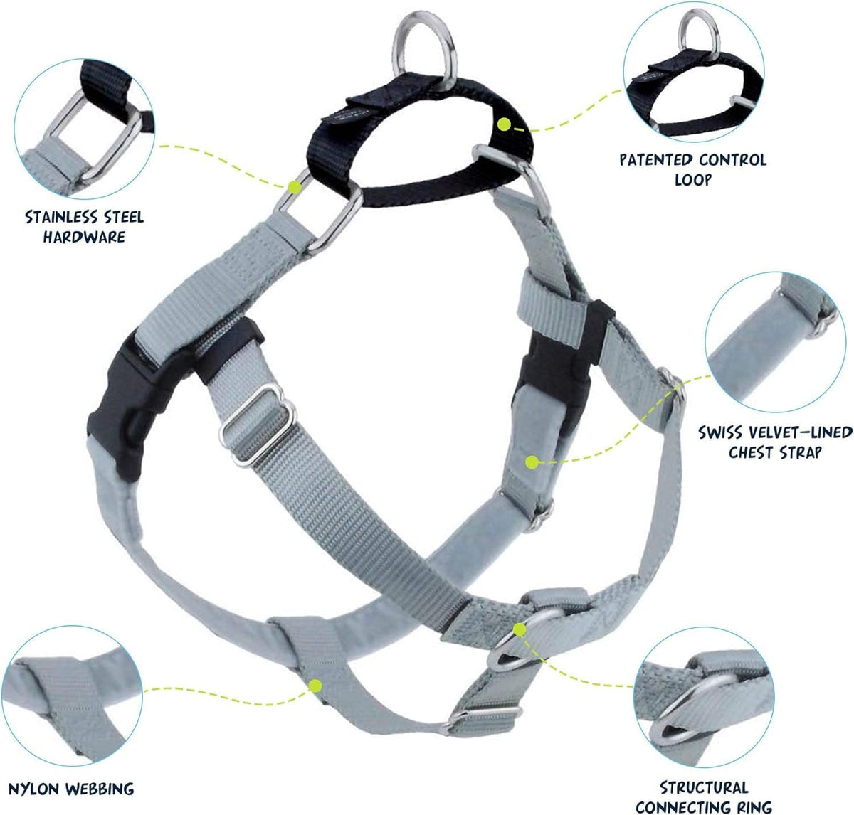 2 Hounds Design Freedom No Pull Dog Harness and Leash, 1" LG - Silver / XXL (Chest 38" - 44") - image 2