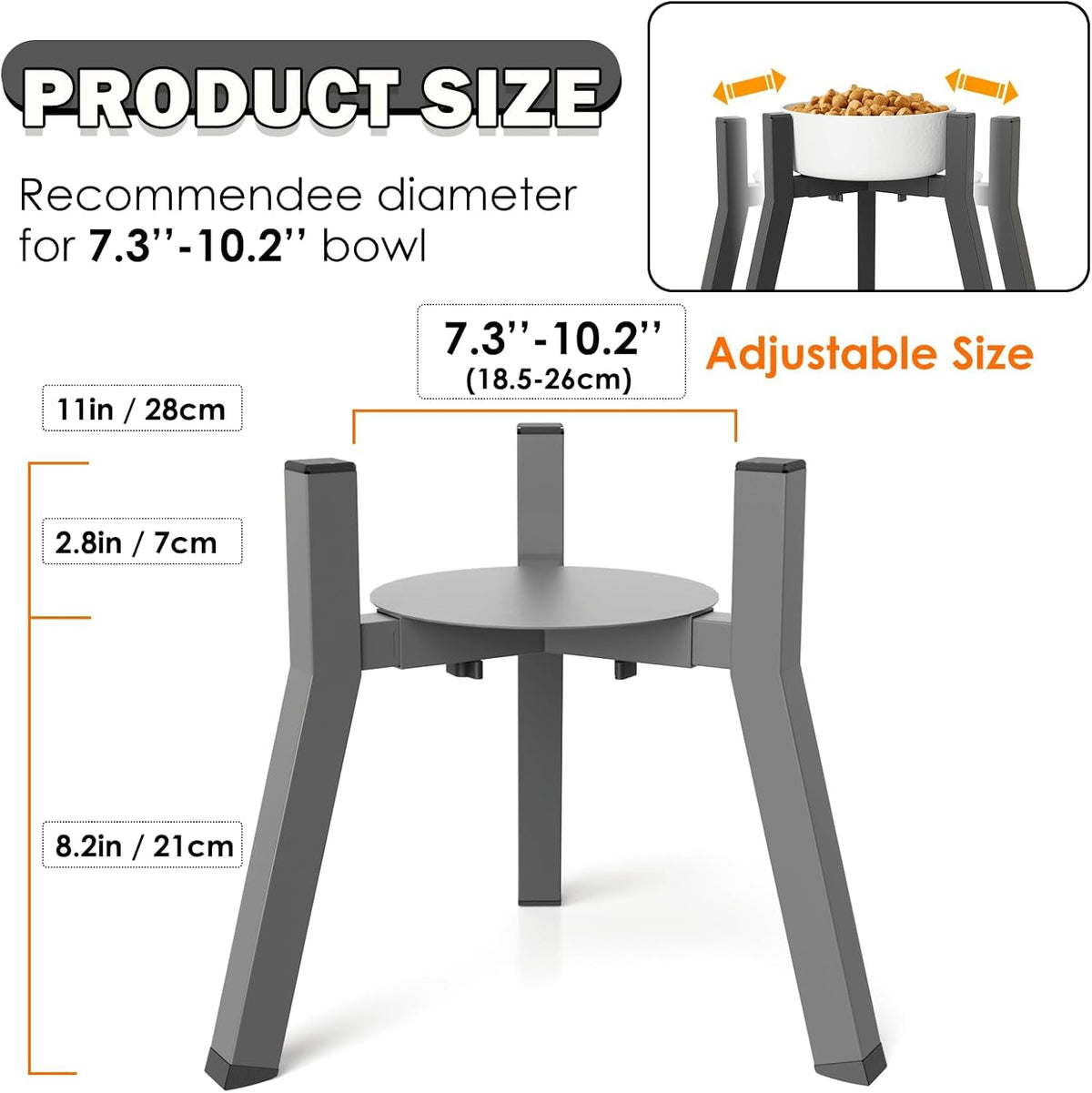 Dog Bowl Stand for Medium & Large Dogs, Adjustable Width 7-10.7" - Height: 11", Width: 7-10.6" / Grey with Tray - image 3