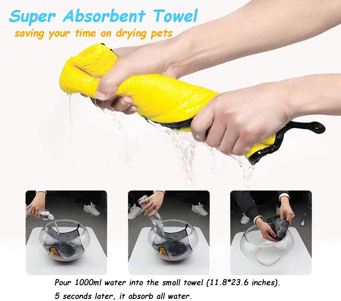 Dog Bath Towel - Super Absorbent Microfiber Dog Towel for Small Dogs and Cats, Yellow & Grey 11.8" - Small - image 3