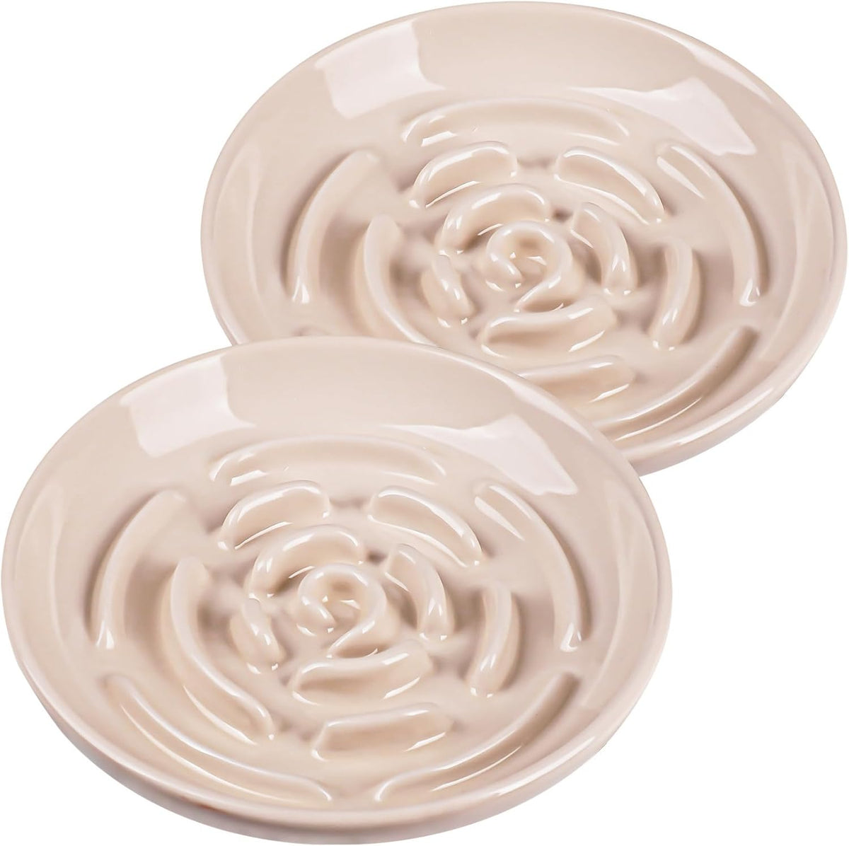 Elevated Slow Feeder Cat Bowls - apricot / 2 pack slow feeder