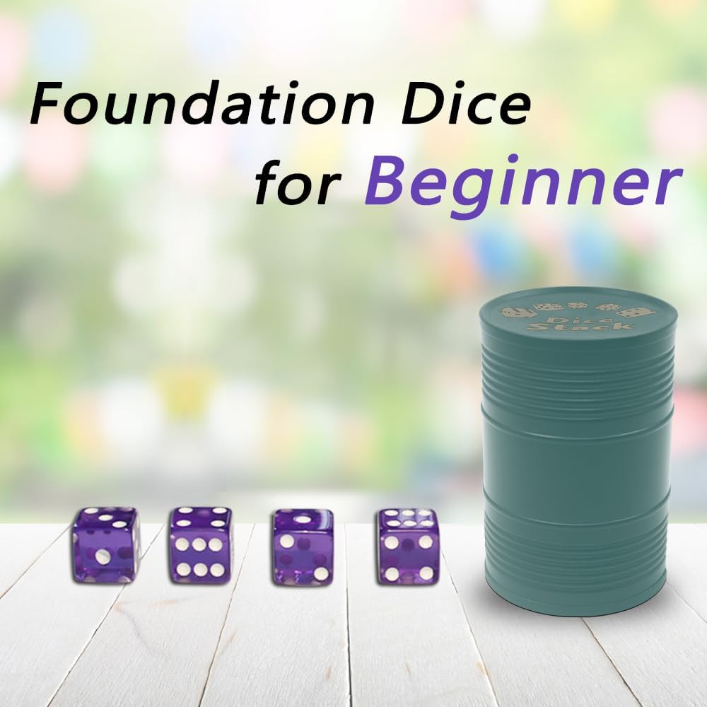 Six Senses Media dice stacking cup set with green cup, purple 19 mm dice, red 18 mm dice and storage - view 4