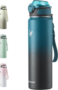 Enerbone 32 oz Insulated Water Bottle, Stainless Steel Bottle with Carrying Strap, Double-Wall Vacuum Insulation Design, Leakproof Sports Bottle with Straw, Keep Drinks Cold or Hot for Hours
