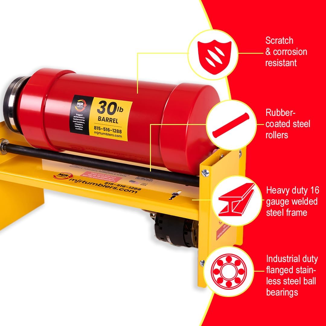 MJR Tumblers 40lb heavy duty rock tumbler with powder-coated steel frame and rubber rollers - view 9