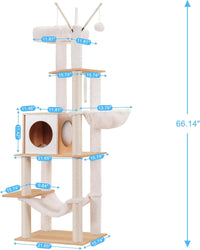 Hey-brother Wooden Cat Tree Tower with Rattan Condo - 21.7"×15.7"×66.1" / Walnut - image 3