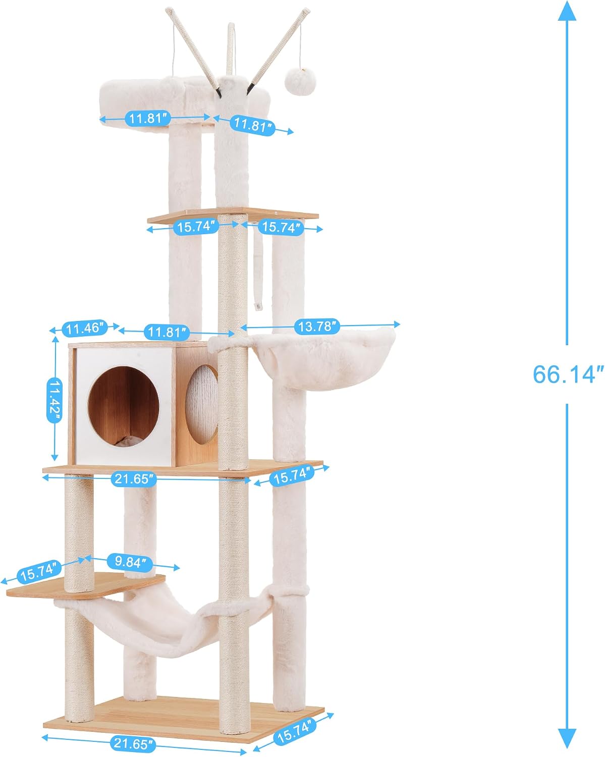 Hey-brother Wooden Cat Tree Tower with Rattan Condo - 21.7"×15.7"×66.1" / Walnut - image 3