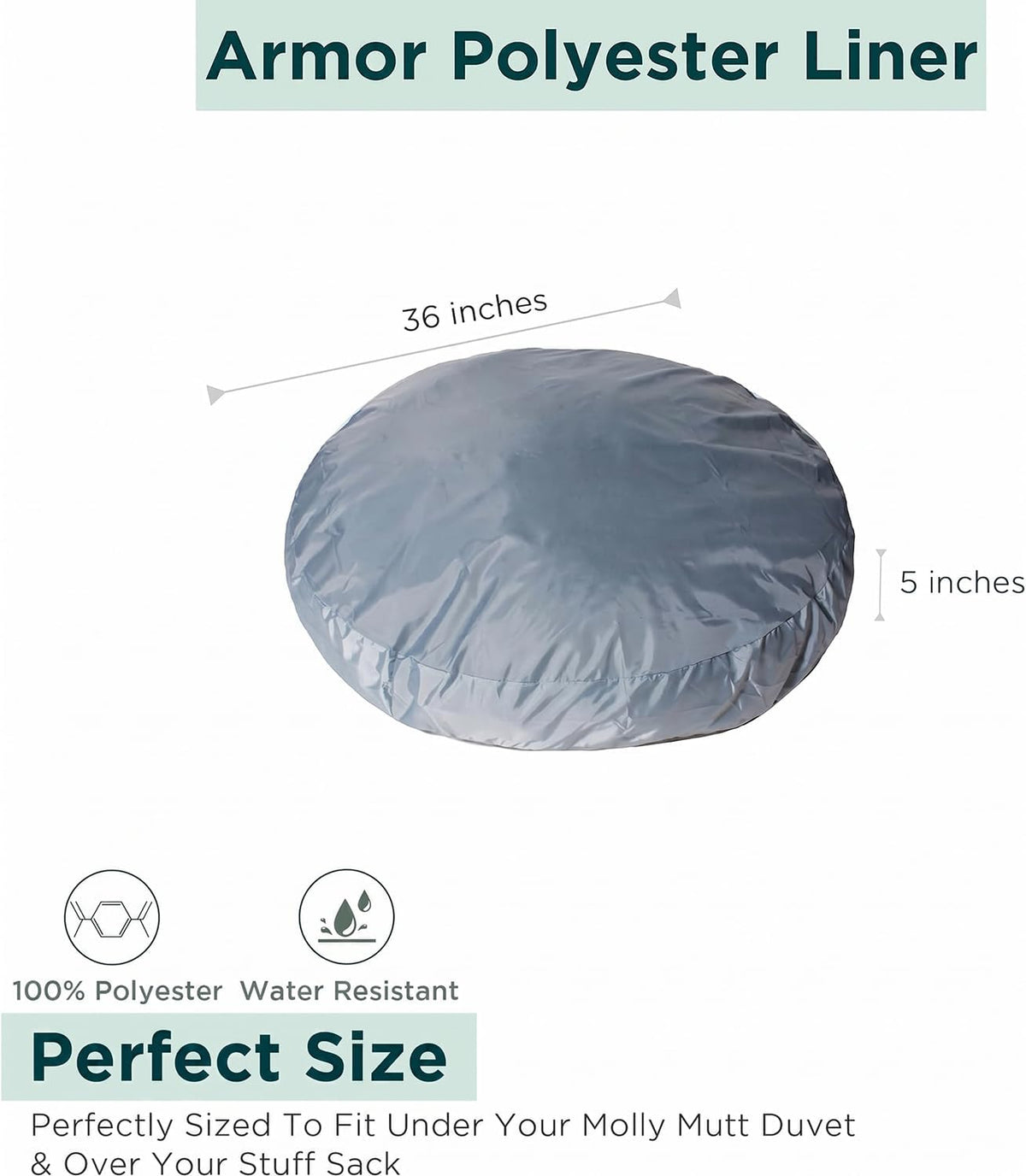 Molly Mutt Dog Bed Liner, Water-Resistant Liner, Washable - 36" x 5" Round - image 2