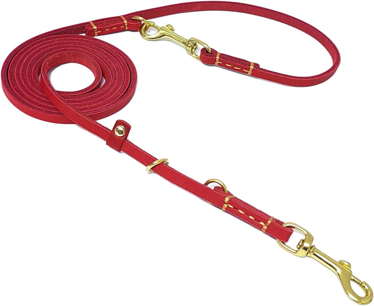 LWBMG Multi Function Leather Dog Leash 8ft Genuine Leather Leash - 8ft x 3/8inch / Red