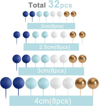 ASTARON 32 Pcs Foam Balls Cake Topper Decorations for Party Cake - Blue，gold - image 2