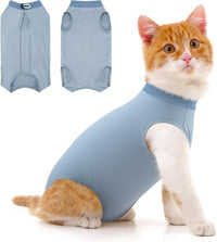 Cat Recovery Suit for Abdominal Wounds Cat Onesie After Surgery Female – Essentials for Cats - Blue-Grey / Large