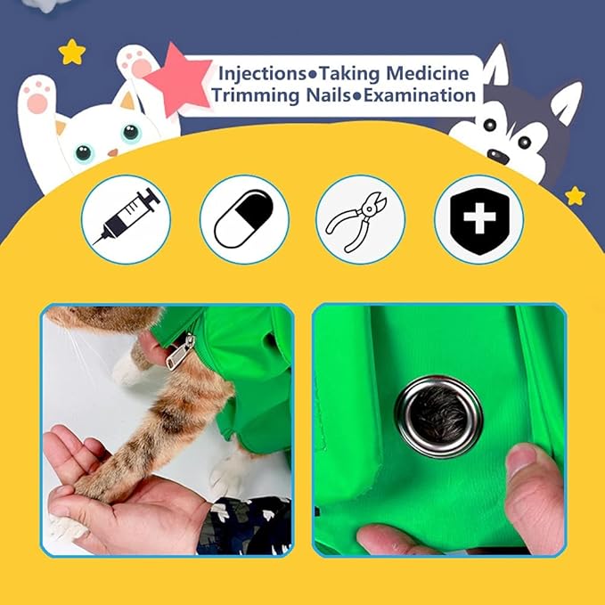 Kukaster Pet Cat’s Restraint Bag for Claw Care Nail Trimming Anti-Scratching Grooming Bag for Cats Medical Examination(Yellow-s)