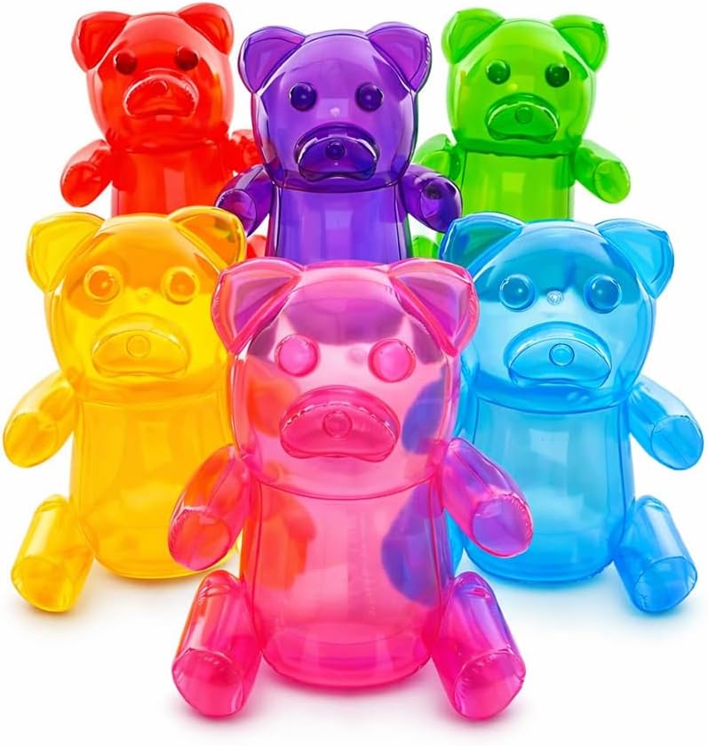 4E's Novelty inflatable gummy bears, six 24 inch floats in red, green, blue, yellow, purple and pink