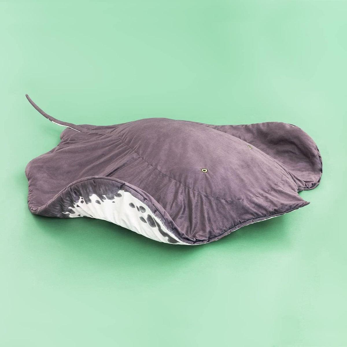 Furvana manta ray stuffed animal plush blanket with embroidered eyes and mouth pocket - view 4