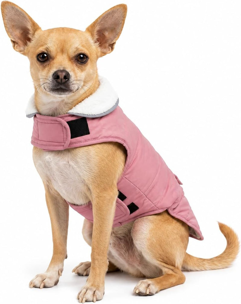 XS Dog Winter Coat for Teacup Tiny Dogs Easy On/Off Velcro Dog Snow - Pink / Small