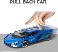 Lambo Toy Car Sian FKP3 Die-Cast Car Model with Lights and Sound Pull - Blue - image 4