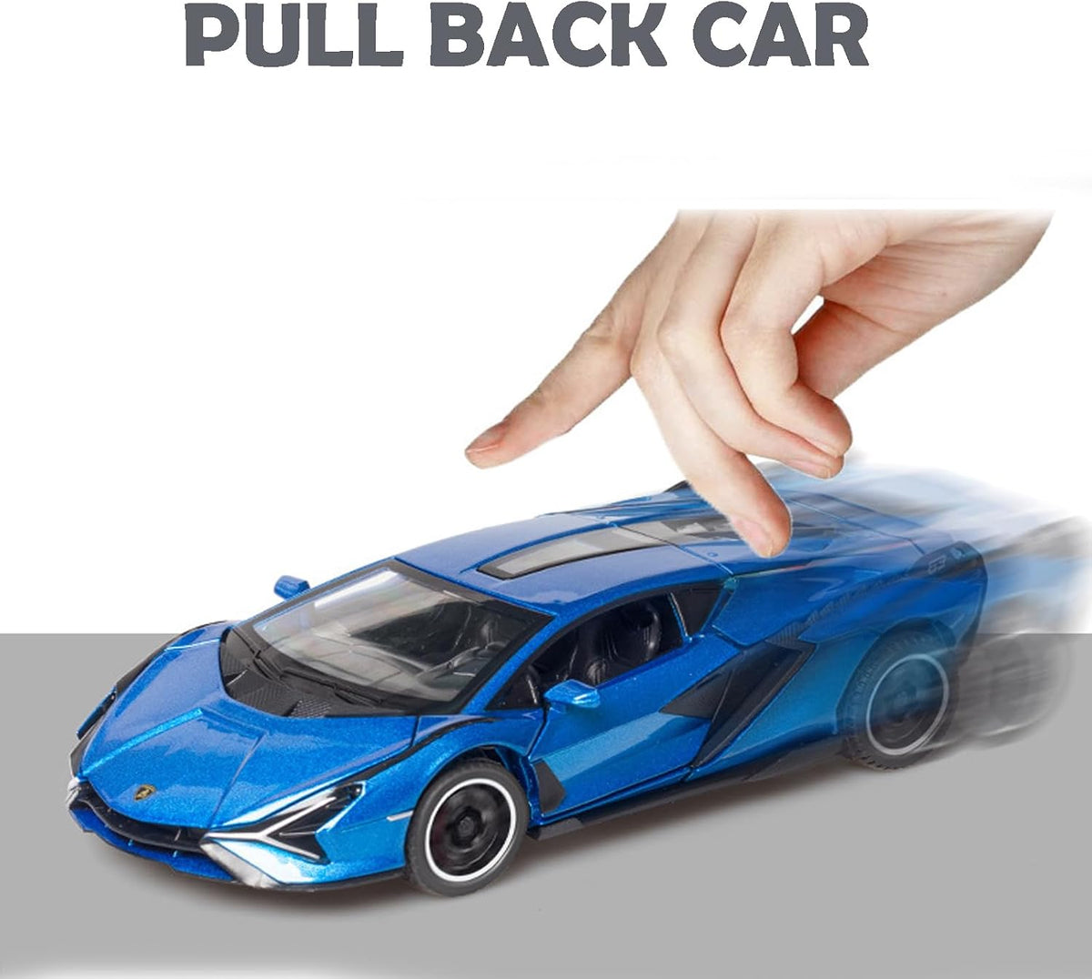 Lambo Toy Car Sian FKP3 Die-Cast Car Model with Lights and Sound Pull - Blue - image 4