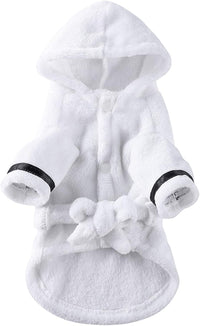Pet Bathrobe Dog Pajama, Thickened Hooded - White / Medium