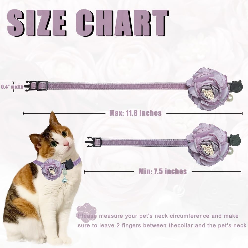 Fupo Cat Collar, Breakaway Adjustable with Bell& Flower - PURPLE - image 3