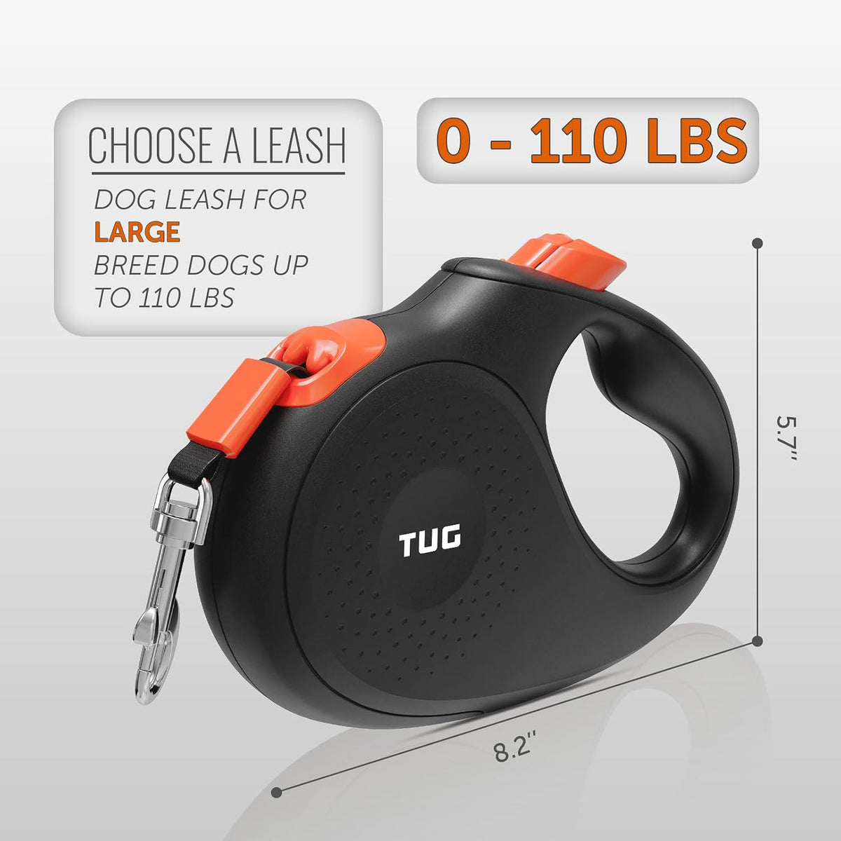 TUG Monochrome 360° Tangle-Free Retractable Dog Leash - Black/Orange / Large, 16 ft - image 2