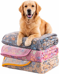 Dog Blanket Paw Bone Pattern 1 Pack 2 Super Soft Warm Flannel Sofa - 40*30 inch (Pack of 3) / Grey&red&brown-paw