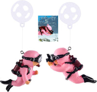 Wonfly 2-pack pink resin floating diver aquarium decorations with float balls