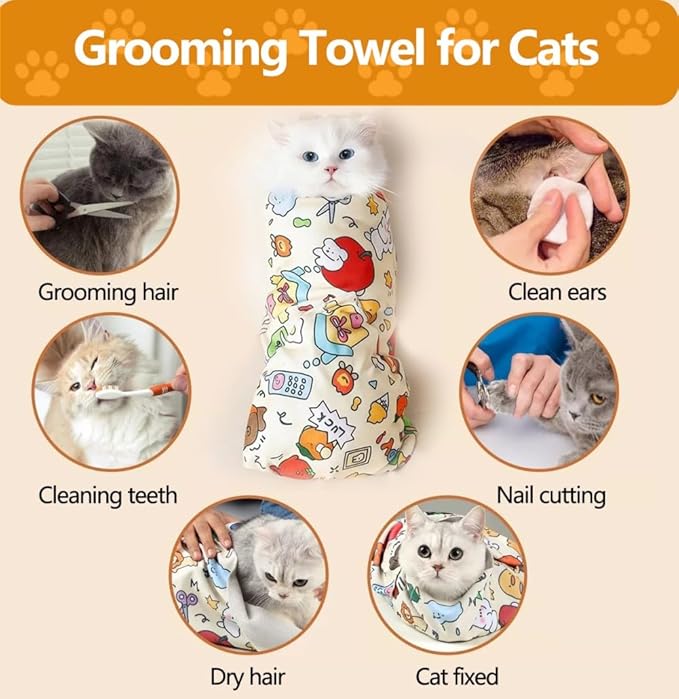 Magic Cat Wrap for Cutting Nails & Grooming, Self Adherent Fabric Wrap for Cats, Multi Functional Pet Grooming Towel Blanket, Wrap Snug and Groom for Cats, 17.7in, Under 9 Ibs