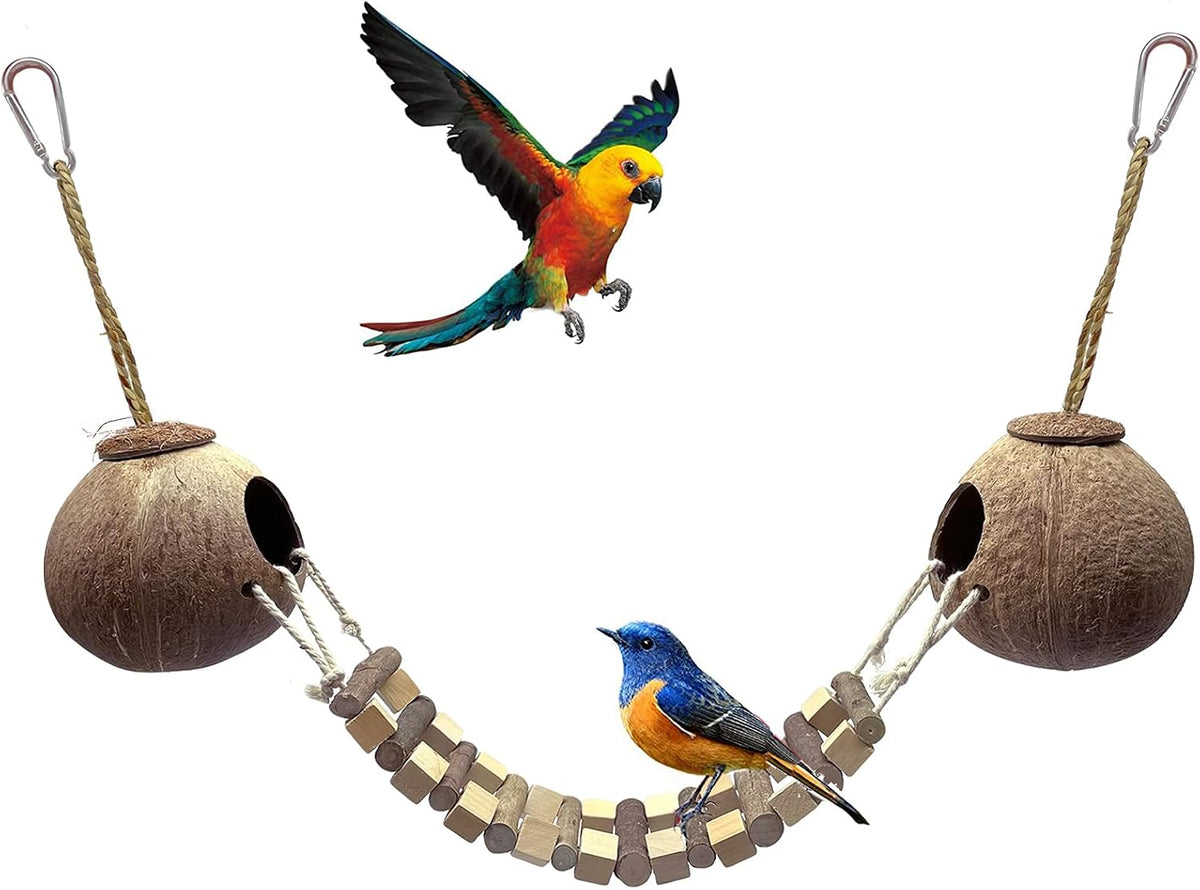 Coconut Bird Nest Hut with Ladder Hanging Birds Hide House Toy - 1PCS 31.9*19.3in