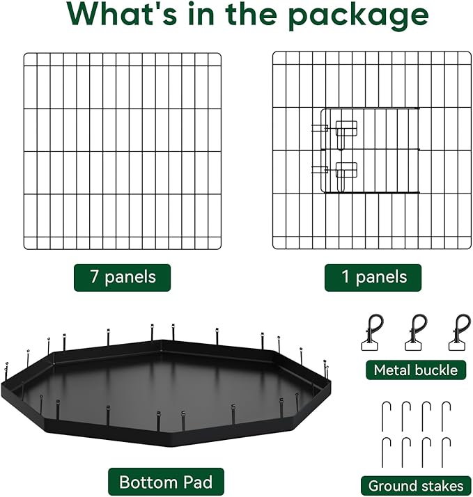 PJYuCien Dog Playpen, 8 Panels 30’’H Dog Pens Indoor with Bottom Pad, Metal Foldable Pet Puppy Exercise Fence Crate Kennel, Better for Small Animals,Black