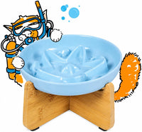2 Pcs Cat Slow Feeder Bowl - Ocean Mist With Stand / 6.2''
