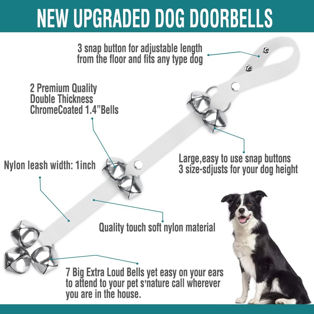 BLUETREE Dog Doorbells Premium Quality Training Potty Great Dog Bells - 05-Light Grey - image 2