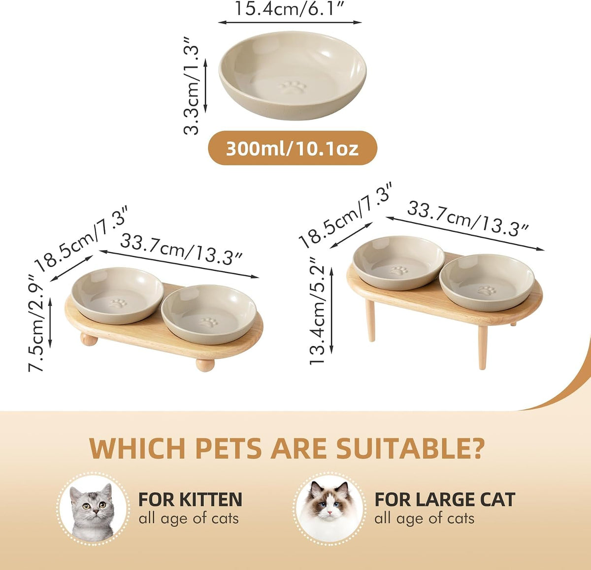 Elevated Cat Bowls, Cat Food and Water Bowl Set - Vintage Latte / 2 Bowls-6" - image 2