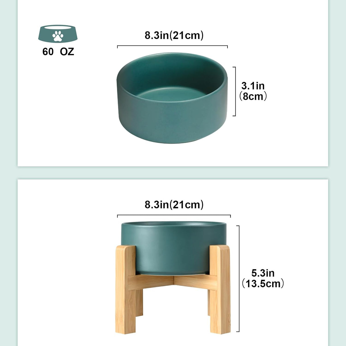 SPUNKYJUNKY Ceramic Elevated Dog Bowls 2 Pack - Large - 7.6 CUPS*2 / Green - image 2