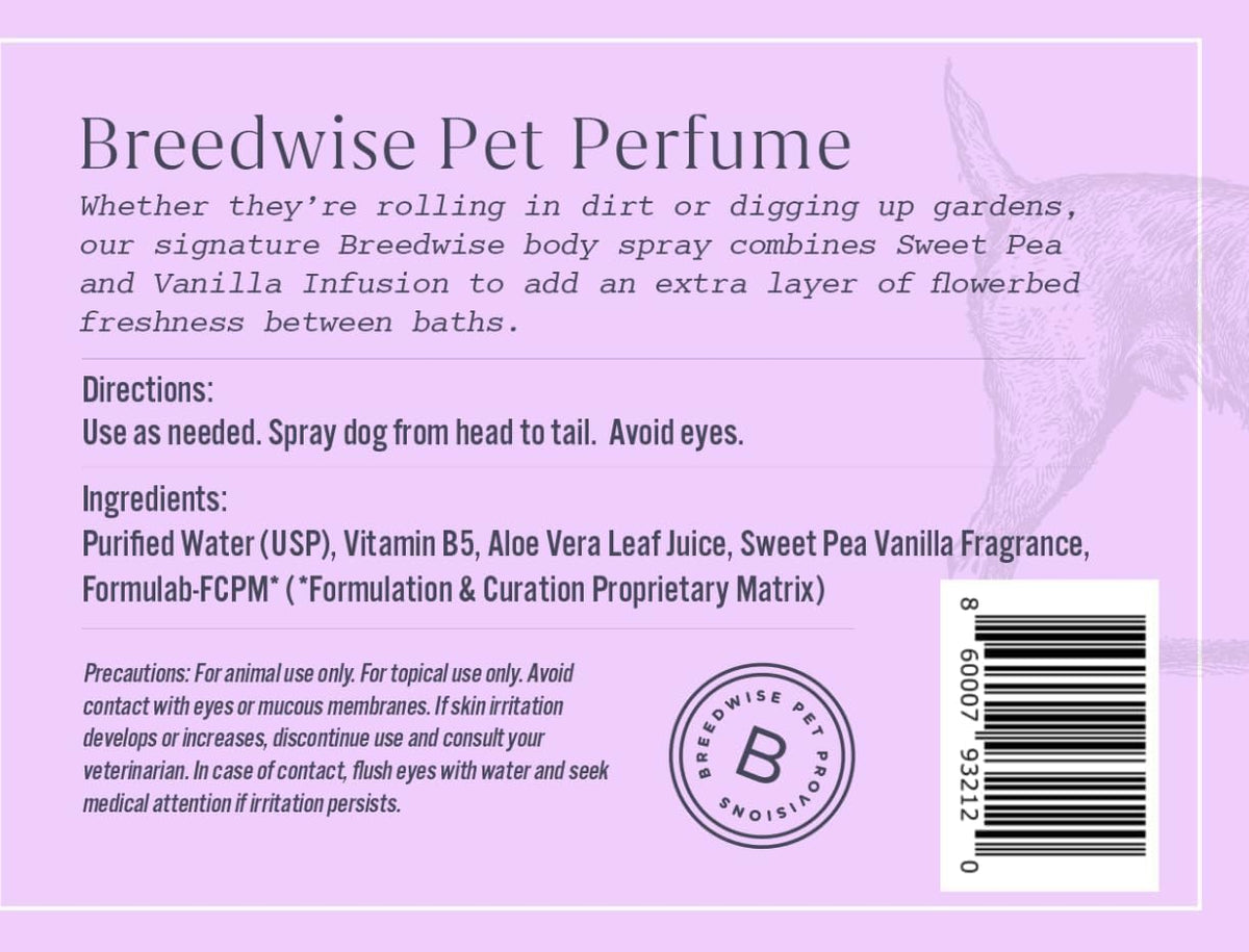 Breedwise Pet Provisions Sweet Pea and Vanilla dog perfume spray in a 4 oz bottle - view 2