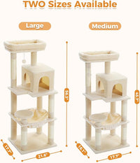 Cat Tree for Large Cats Adult with Metal Plush Big Hammock, 56.3" Cat Tower with 2 Door Condo House, 6-Tier Cat Shelves with Scratching Posts and Large Top Perch, Beige
