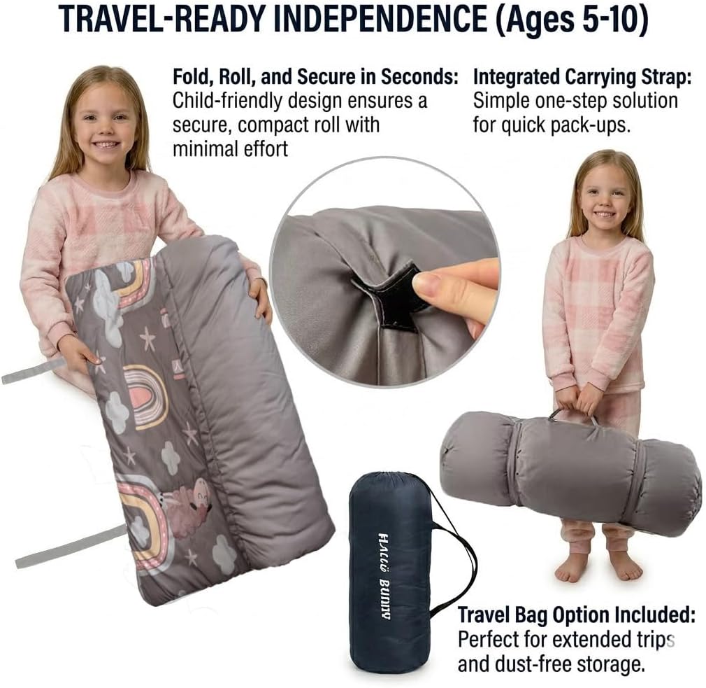 hallo bunny kids sleeping bag with attached pillow, extra-long slumber bag shown in space astronaut  - view 9