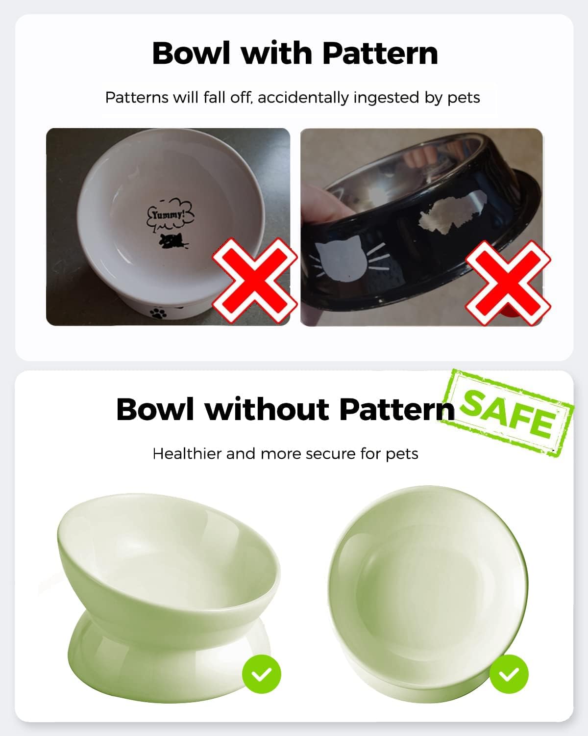 Elevated Cat Food Bowl, 5 Oz Ceramic Raised and Tilted Water Bowl, Anti Vomiting and Protect Pets' - Green / 5 OZ - 1 Pack - image 3
