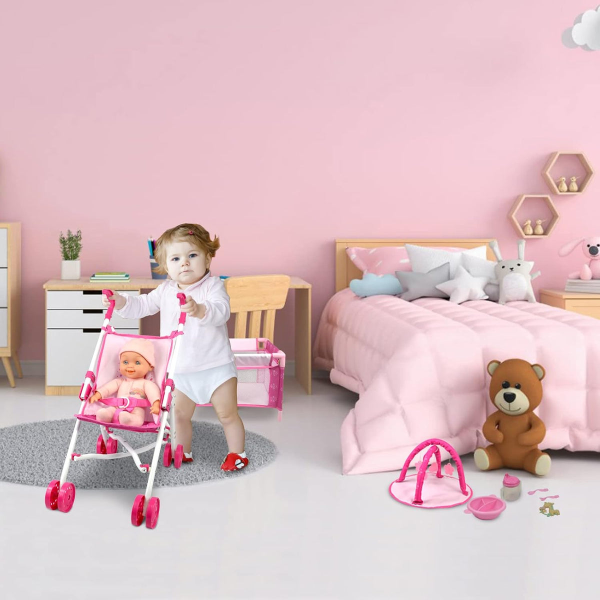 Anivia Stroller Toy Collection Doll Stroller Baby Doll Accessories - DB002A-PINK - image 2