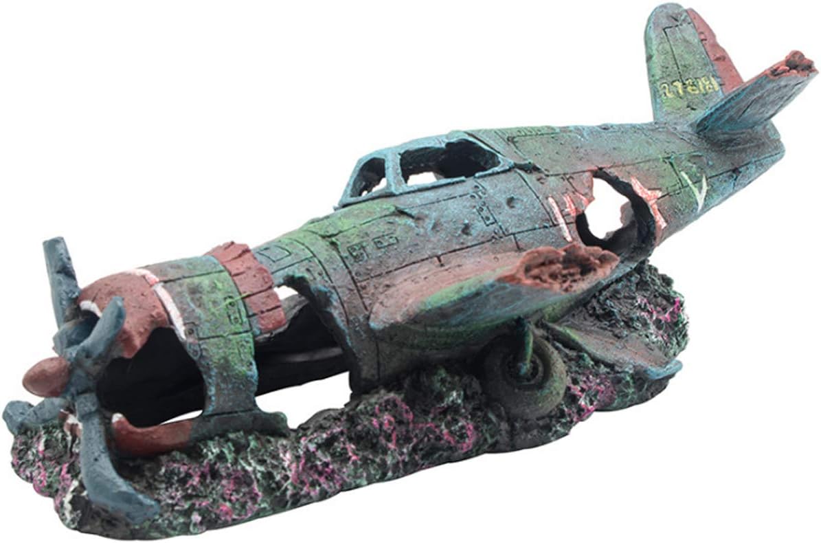 S-Lifeeling Fish Tank Decoration Fighter Vintage Airplane Ruins - Airplane S Size