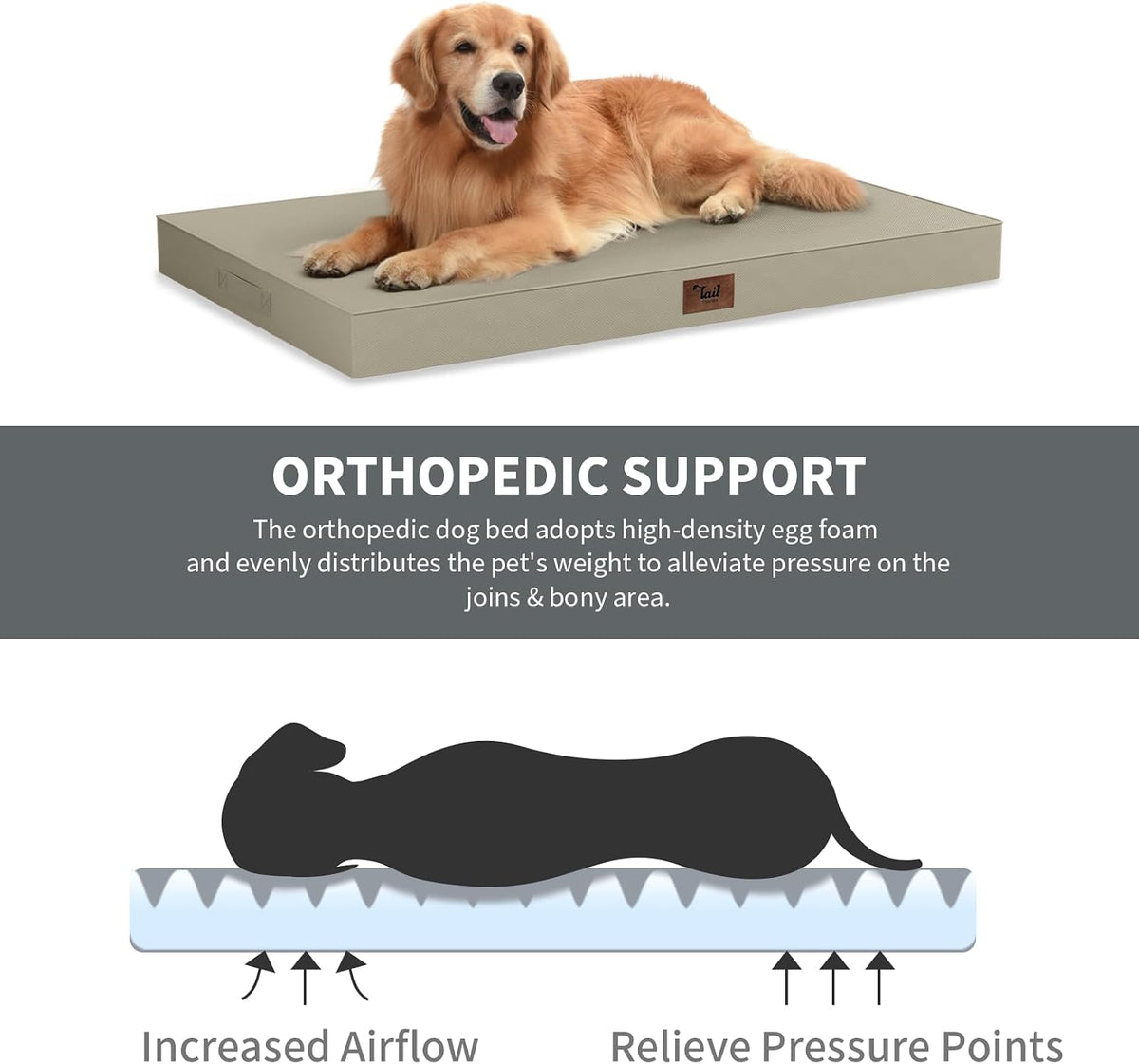 Outdoor Waterproof Orthopedic Dog Bed for Large Dogs – Essentials for Dogs - khaki / 53.0"L x 36.0"W x 4.0"Th - image 2