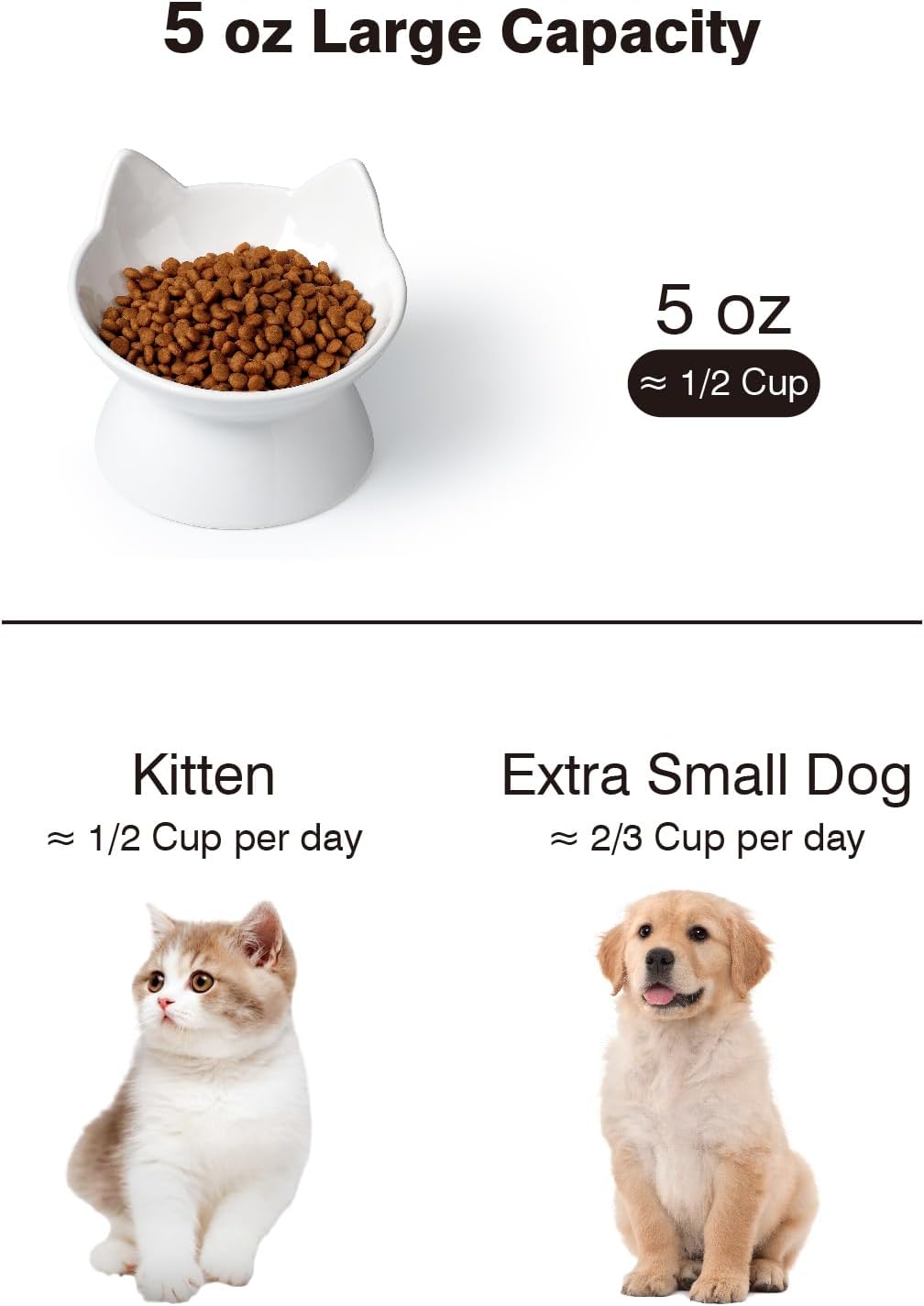 Cat Water Bowl, 15° Tilted and Raised Pet Food Dish - 2 Pack / White Cat - image 2