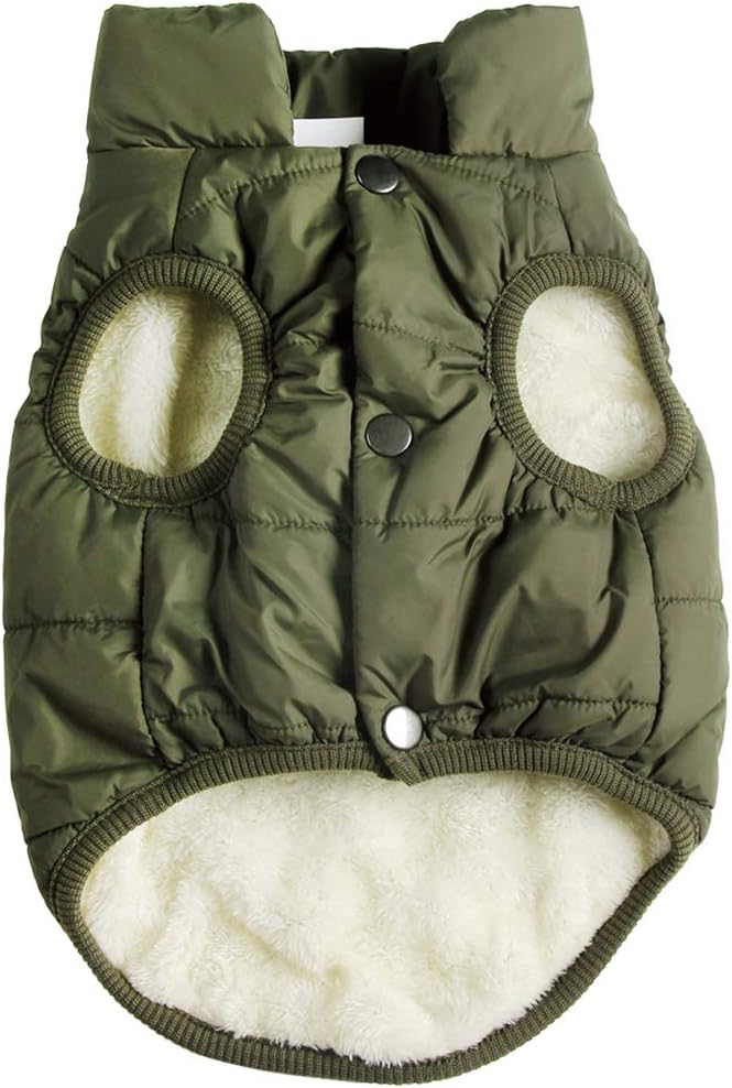 Fleece Lined Dog Jacket for Small Dogs, Winter Dog Coat - Green / Medium