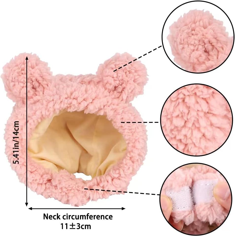 JOICEE Cute Cat Costume Warm Bear Hat Adjustable Small Pet Headwear - Pink - image 3
