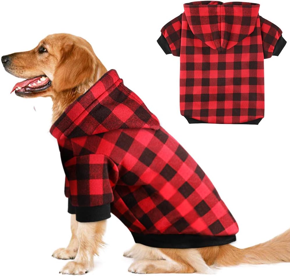 Plaid Dog Hoodie Sweatshirt Sweater for Extra Large Dogs Cat Puppy - Red Plaid / Medium