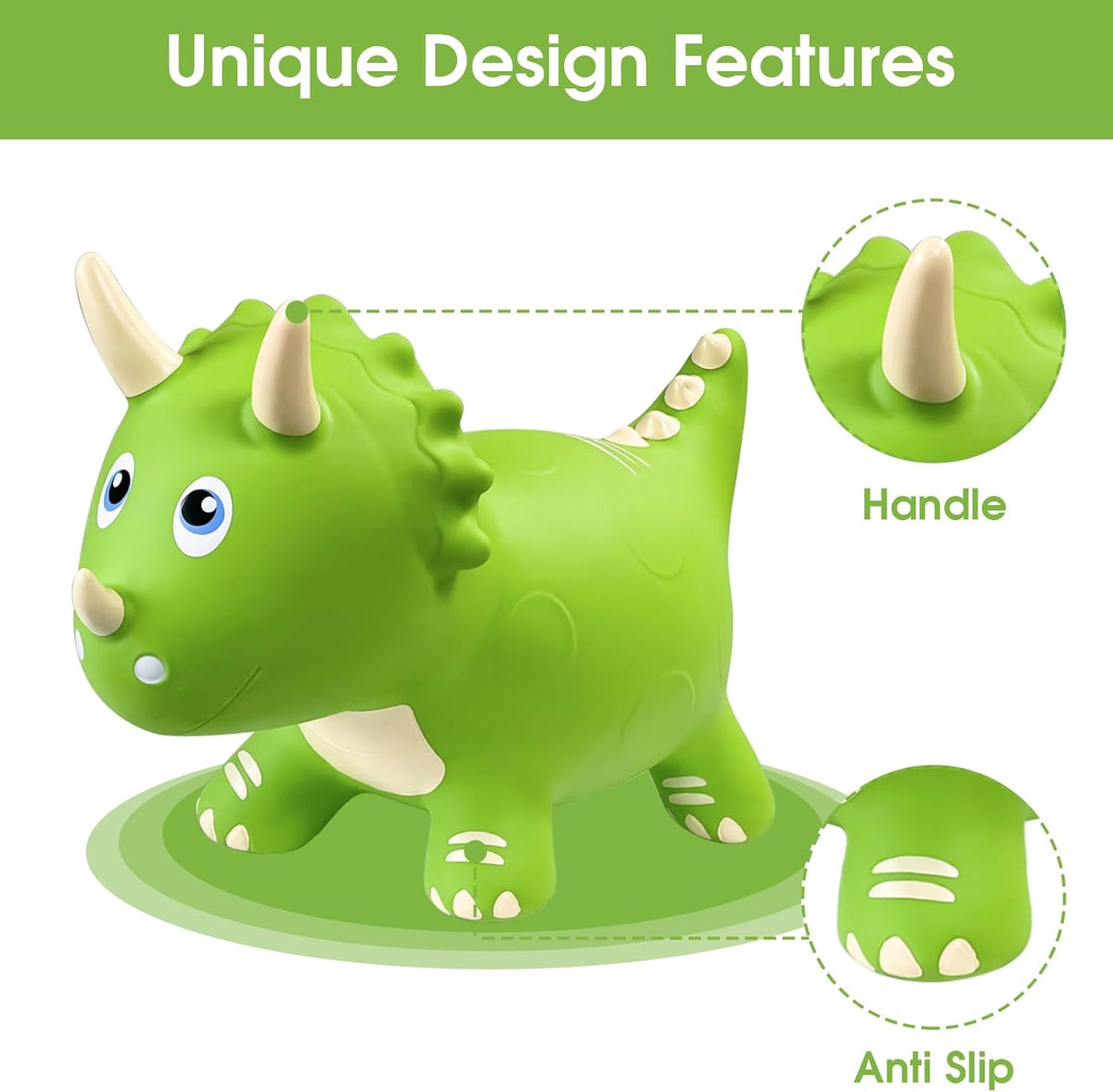 HotMax Bouncy Horse, Dinosaur Hopper Toys for Kids - Green Triceratops - image 2