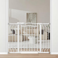 29.9-43.7 in Wide Baby Gate for Stairs Doorways, Auto Close Child Safety Gates Indoor for Dogs Pets, Pressure Mounted Metal Barrier Kids Toddler Door Walk Through, 30" Tall, White