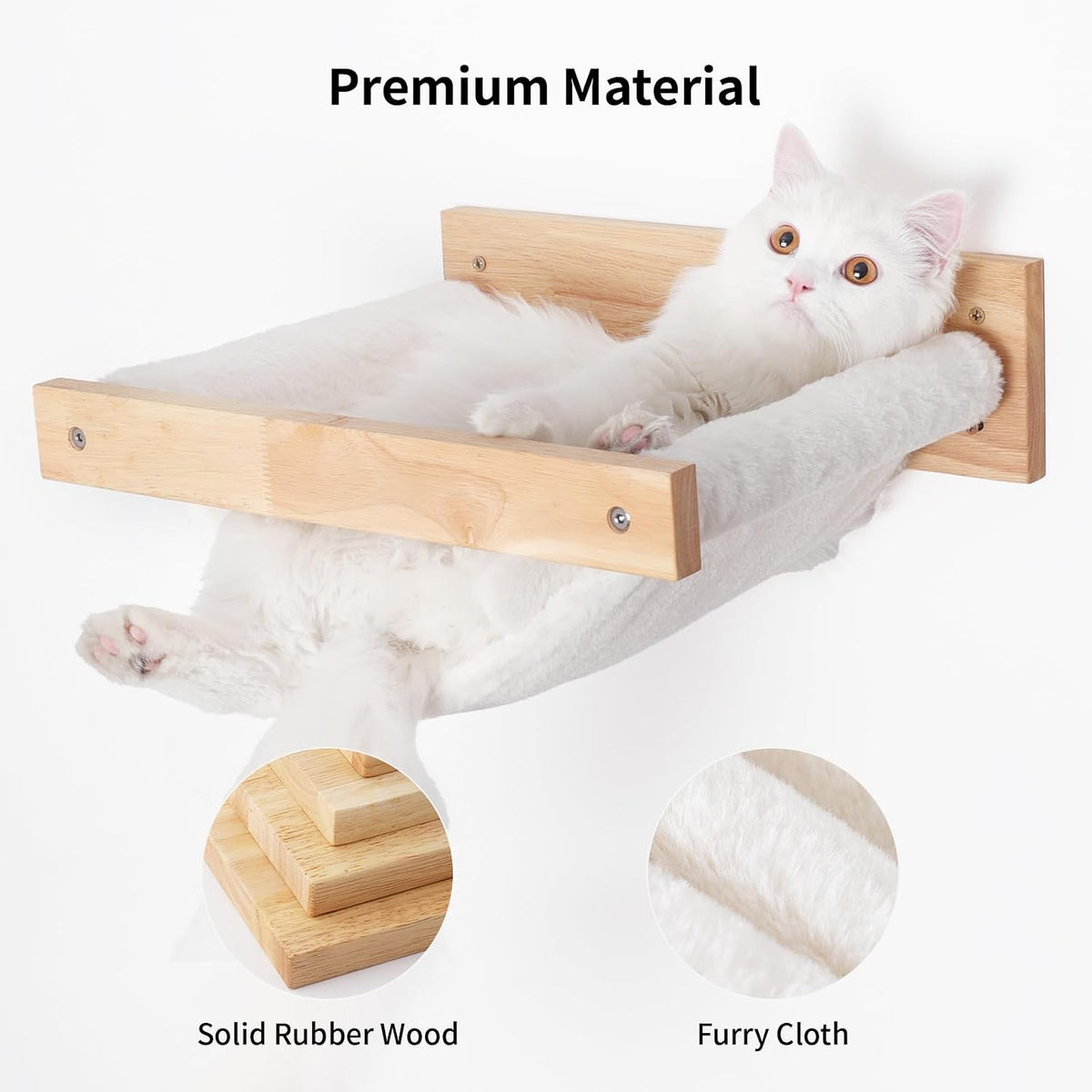 FUKUMARU Wall Mounted Cat Hammock – Essentials for Cats - M-White Flannel - image 3
