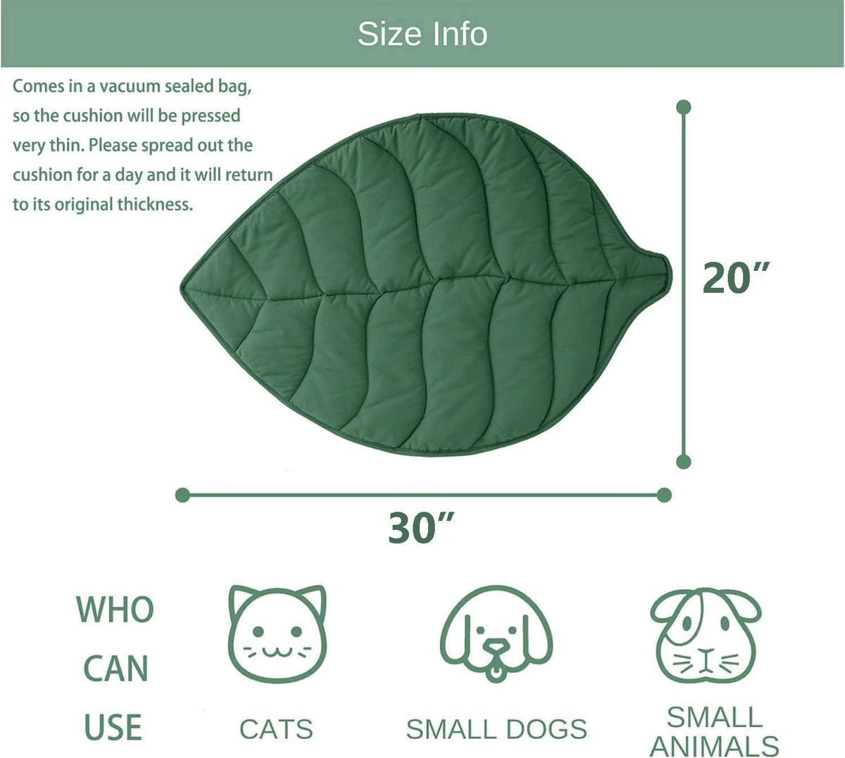Letalong 30 X 20 Inch Leaf Shaped Cotton Cat Bed Pad - Green-02