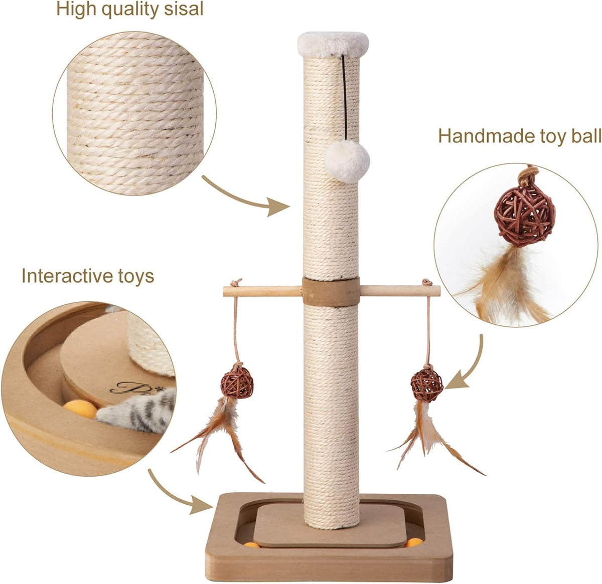PEEKAB Cat Scratching Post Sisal Scratch Posts for Indoor Kittens - 25 inches Single Orbit - image 2