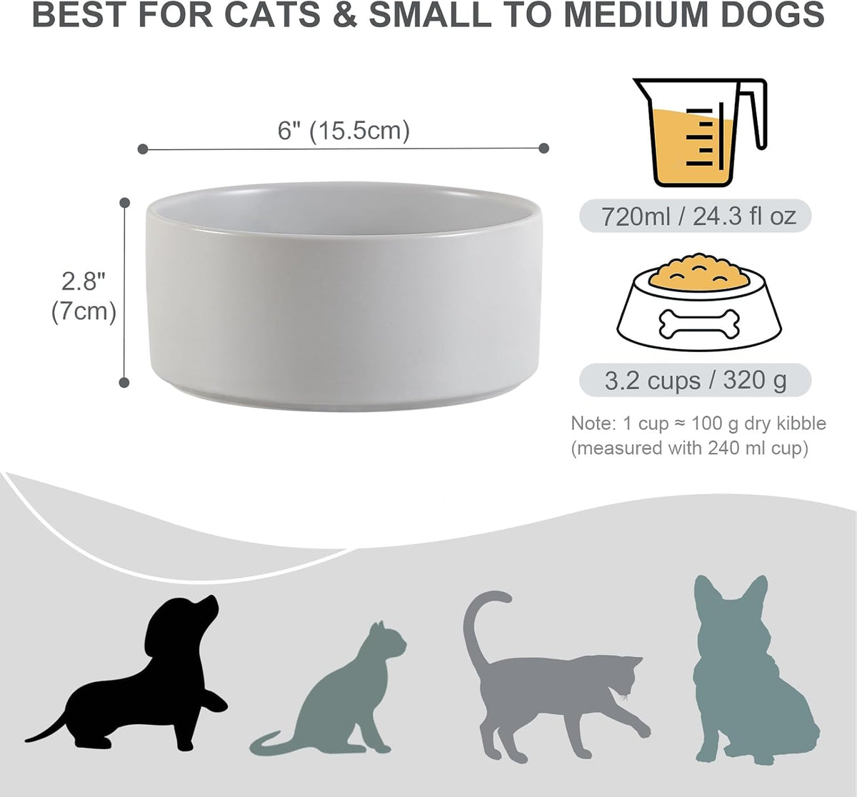 Ceramic Dog Bowl for Food and Water - Medium / Grey - image 2